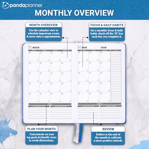 Panda Planner Classic Daily Planner 2026 – Undated Daily & Quarterly Planner with Hourly Schedule, Productivity Calendar, To Do List, Goal Planner, Habit Tracker & Gratitude Journal for Home or Office – Blue - Image 5