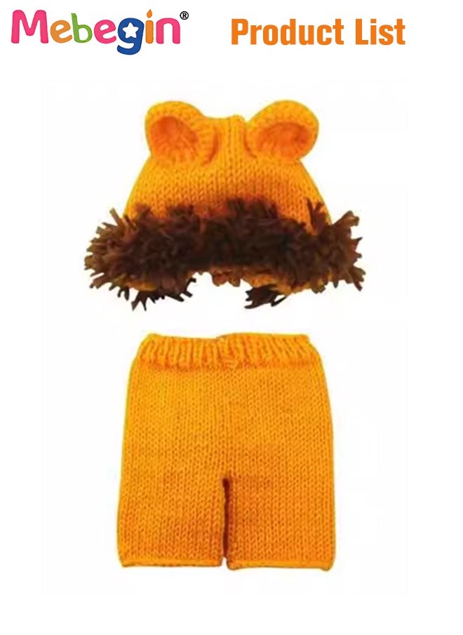 MEBEGIN - Infant Lion Costume, 2-piece Knit Outfit, Handmade Knitted Newborn Photography Outfits with Adorable Design, Newborn Soft Photography Props, Creative Photoshoot Outfits for Infants, Perfect for Baby Photography Shoots, Ideal Newborn Baby Gift - Image 1