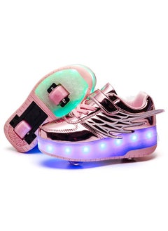 Generic Colorful Lighting Roller Skates For Children Double Wheel Charging Buckle Slide Shoes Winter Sports Shoes Running Shoes Pink 
