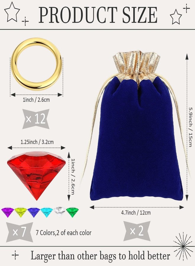 Hanaive 28 Pieces Acrylic Diamond Gems Jewels and Alloy Gold Round Ring Set Ring Pirate Treasure Hunting Birthday Party Favor Supplies for Cake Decor Decoration with 2 Gift Bag - Image 4