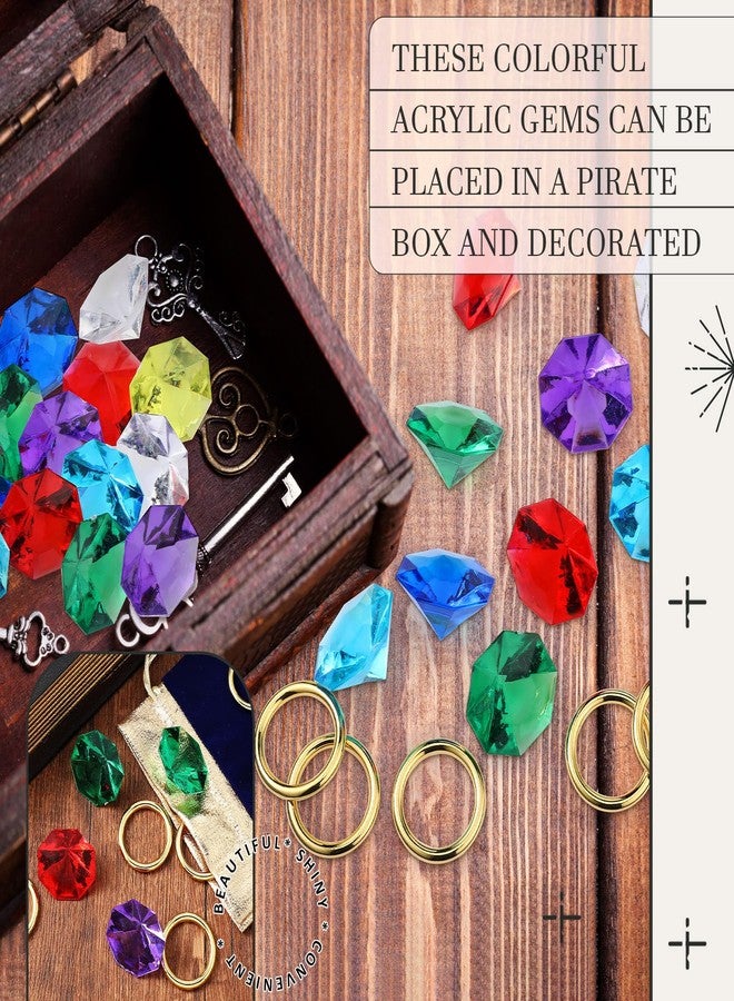 Hanaive 28 Pieces Acrylic Diamond Gems Jewels and Alloy Gold Round Ring Set Ring Pirate Treasure Hunting Birthday Party Favor Supplies for Cake Decor Decoration with 2 Gift Bag - Image 3