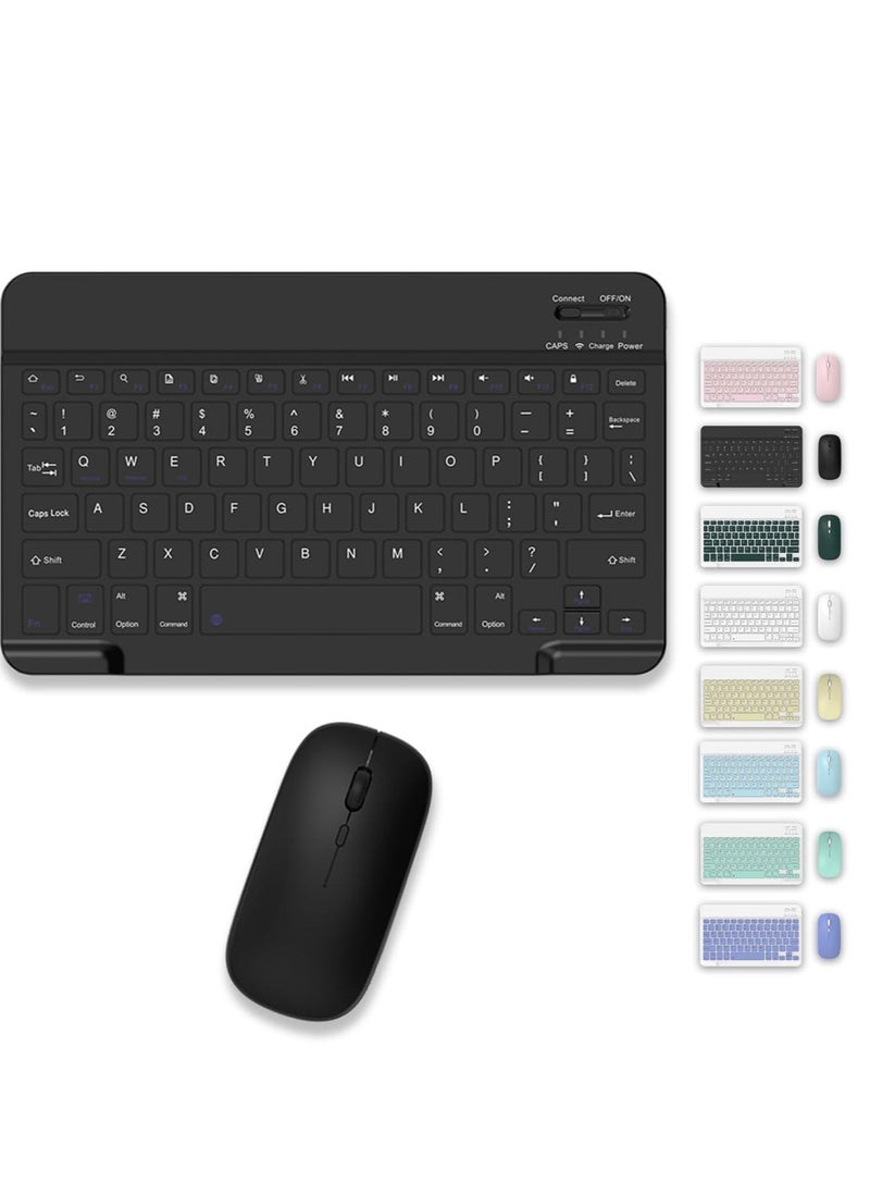 Set of Rechargeable Bluetooth Keyboard and Mouse - Portable Wireless Mouse/Keyboard Set - Android/iOS/Windows - Smart Phone/Tablet/PC - iPhone iPad Pro Air Mini, iPad OS/iOS (BLACK)