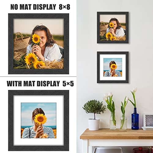 VMUZEDER 8x8 Picture Frame Rustic Black Wood Set of 6,Display Pictures 5x5 with Mat or 8x8 Without Mat,Multi Photo Frames Collage for Wall or Tabletop Display - Image 3