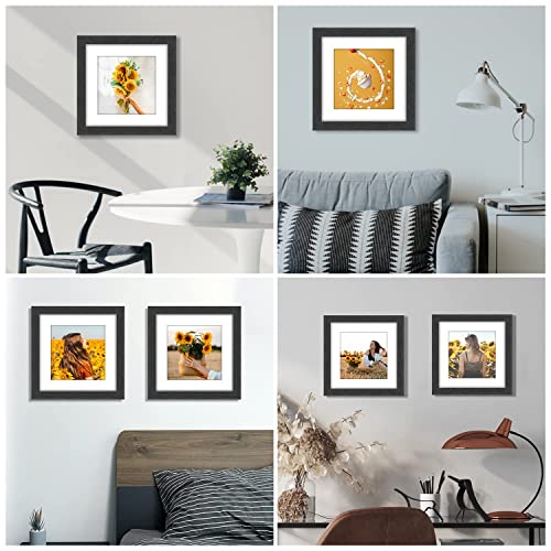 VMUZEDER 8x8 Picture Frame Rustic Black Wood Set of 6,Display Pictures 5x5 with Mat or 8x8 Without Mat,Multi Photo Frames Collage for Wall or Tabletop Display - Image 5