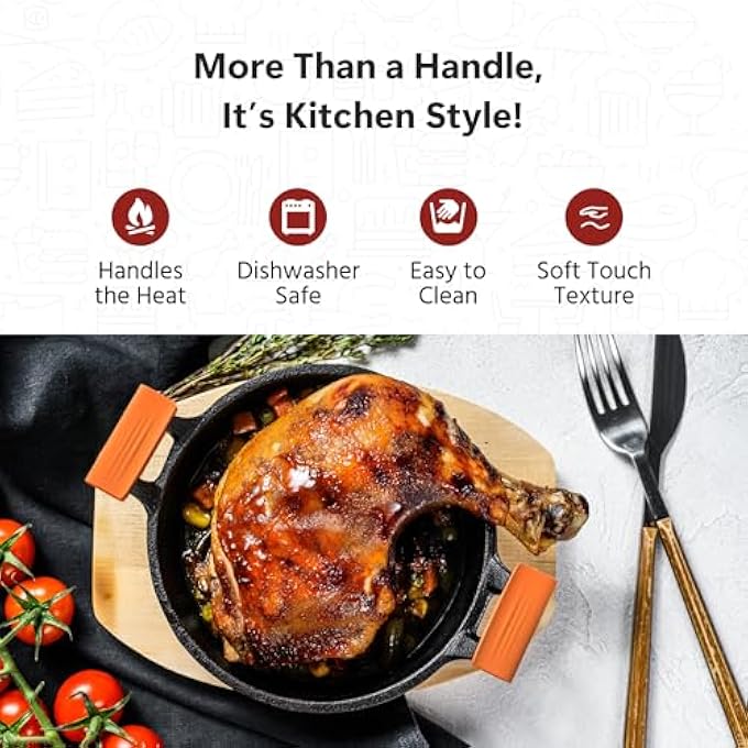 أغطية مقبض من الحديد الزهر من LiZhao، 3 قطع، أغطية مقبض وعاء، أغطية مقبض مقلاة من الحديد الزهر المقاوم للحرارة، أغطية مقبض مقلاة من الحديد الزهر، غلاف مقبض مقلاة من السيليكون للقلي، برتقالي - Image 4