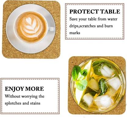 SEPARATE WAY Plain Square Cork Coasters Thick Water Absorbent Heat Resistant Eco-Friendly Scratch Free Ideal for Home Offices or Restaurants Dia 4 inch Natural Brown (Set of 6) - Image 2