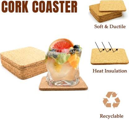SEPARATE WAY Plain Square Cork Coasters Thick Water Absorbent Heat Resistant Eco-Friendly Scratch Free Ideal for Home Offices or Restaurants Dia 4 inch Natural Brown (Set of 6) - Image 4