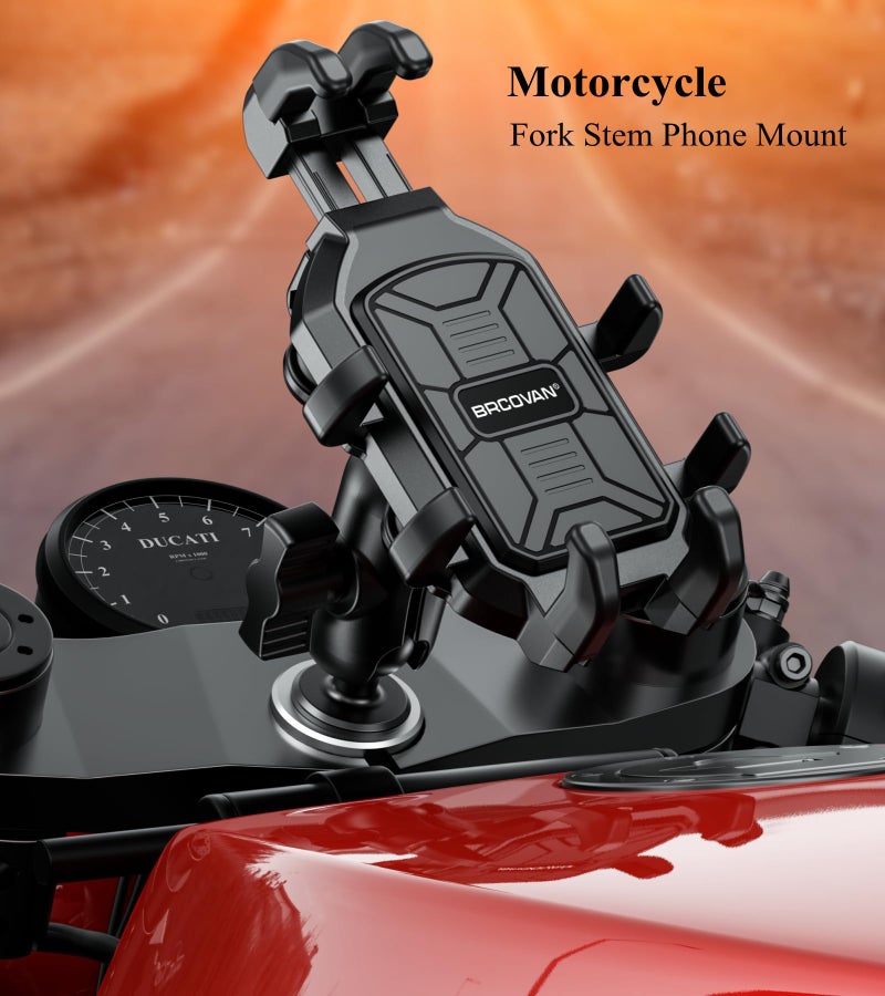 BRCOVAN Motorcycle Fork Stem Phone Mount Holder with Vibration Dampener, Heavy Duty Cellphone Cradle Fit Stem Tubes 12mm-25.4mm in Diameter, Adjustable for 5.4-6.9'' Smartphone - Image 2