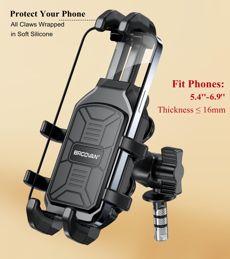 BRCOVAN Motorcycle Fork Stem Phone Mount Holder with Vibration Dampener, Heavy Duty Cellphone Cradle Fit Stem Tubes 12mm-25.4mm in Diameter, Adjustable for 5.4-6.9'' Smartphone - Image 3