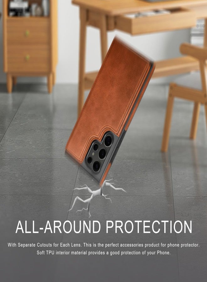 DJDUCK Designed for Samsung Galaxy S25 Ultra Case Wallet with Card Holder, [Magnetic Clasp Cover] [RFID Blocking Leather Protection] Shockproof Women Men Cases for Samsung S25Ultra Light Brown - Image 5
