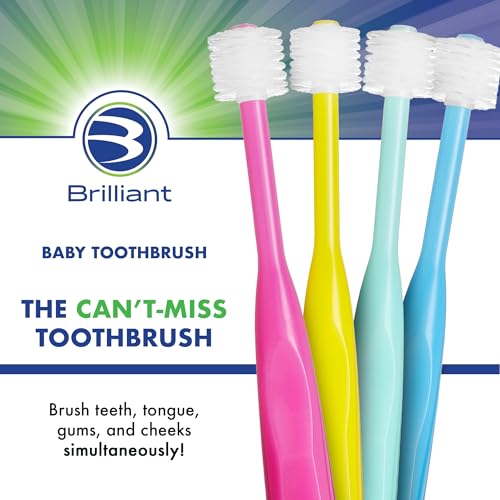 Brilliant Oral Care Baby Toothbrush with Soft Bristles and Round Head, for a Toddler Approved, Easy to Use All-Around Clean Mouth, Ages 0-2 Years, Yellow, 3 Pack - Image 2