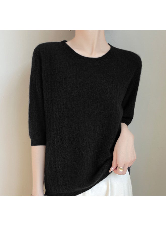 MIIOW Round Neck Short Sleeve Irregular Jacquard Hollow-Out Knitted Top For Women, Slimming And Versatile, Suitable For Commuting And Daily Wear - Image 2