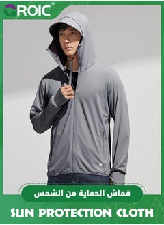 GROIC Men's UPF 50+ Sun Protection Jacket Full Zip Lightweight Hoodie Summer Shirts for Hiking Fishing outdoor,Sun Men with Pockets  - Image 1