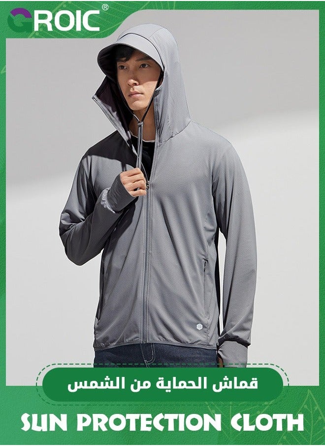 GROIC Men's UPF 50+ Sun Protection Jacket Full Zip Lightweight Hoodie Summer Shirts for Hiking Fishing outdoor,Sun Men with Pockets  - Image 1