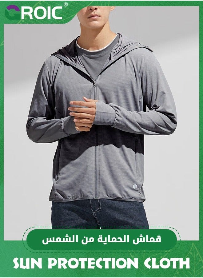 GROIC Men's UPF 50+ Sun Protection Jacket Full Zip Lightweight Hoodie Summer Shirts for Hiking Fishing outdoor,Sun Men with Pockets  - Image 2