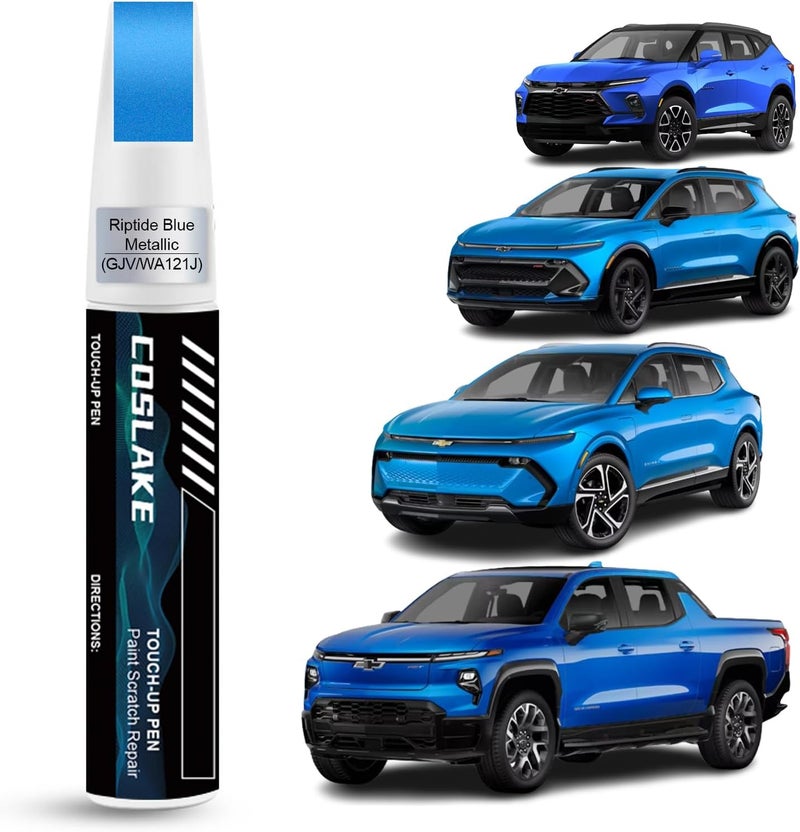 COSLAKE طلاء لمس السيارات (أزرق ريب تايد ميتاليك (GJV/WA121J)) لشيفروليه، مجموعة إصلاح خدوش طلاء السيارات، حل سريع وسهل للإصلاح، قلم إزالة الخدوش 2 في 1 مع مطابقة اللون - Image 1