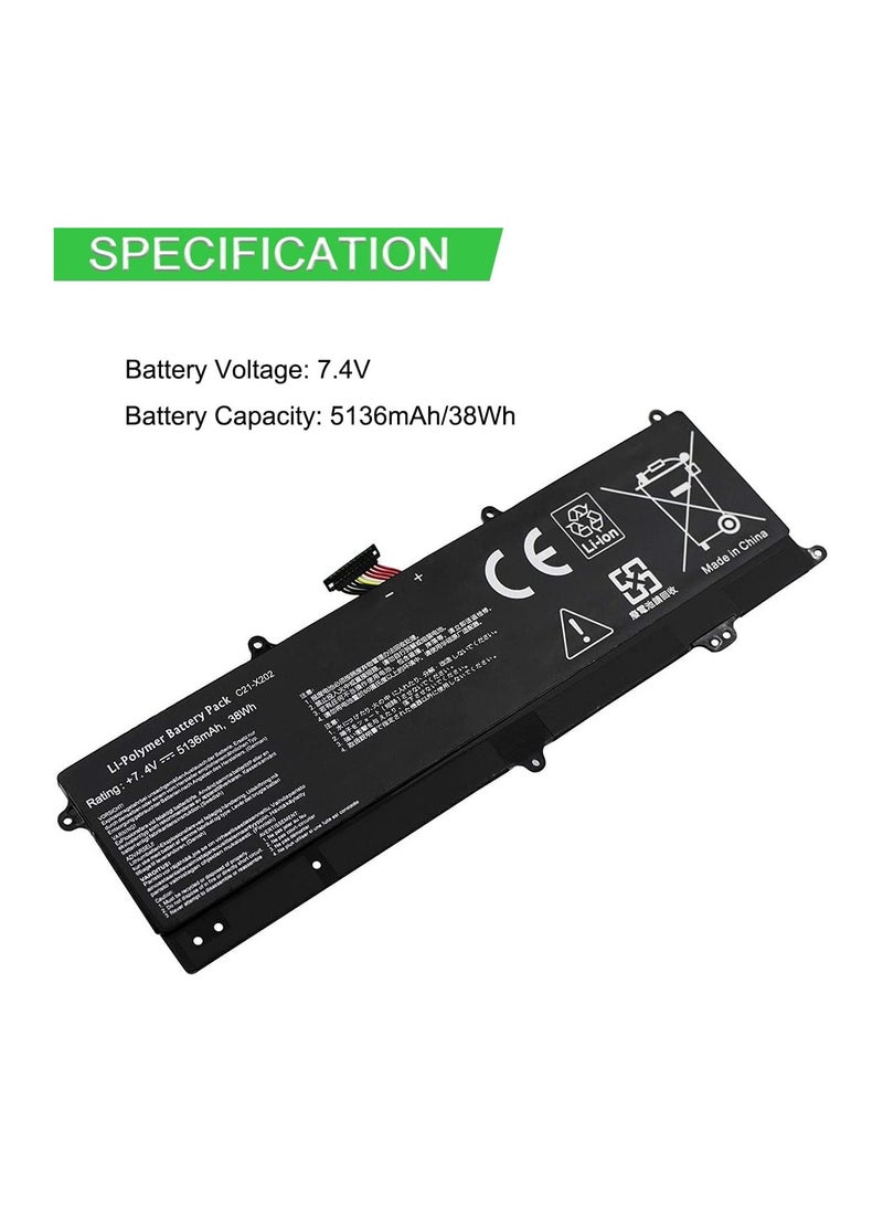 C21-X202 7.4V 38Wh 5136mAh Lithium-Ion Replacement Laptop Battery – Compatible with VivoBook S200, X201, X202 Series - Image 2
