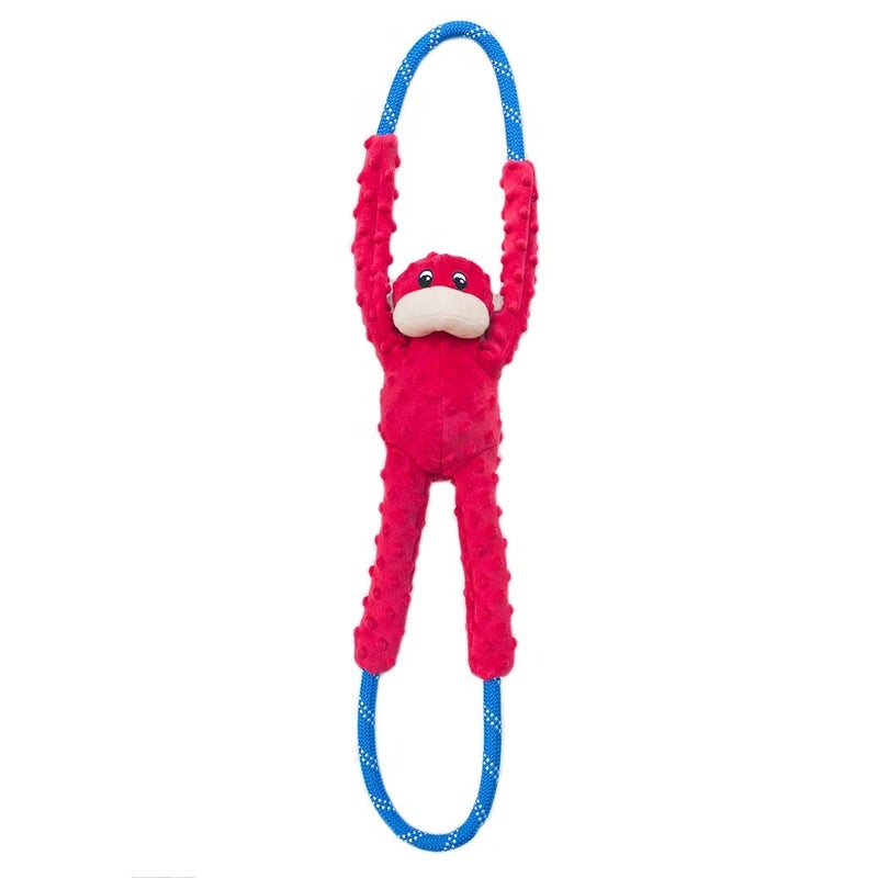 ZippyPaws RopeTugz - Durable Dog Pull Rope Toy, Interactive Tug of War for Large, Medium, & Small Dogs, Squeaky Pet Products to Keep Them Busy, Made with Heavy Duty Climbing Rope - Red Monkey - Image 1