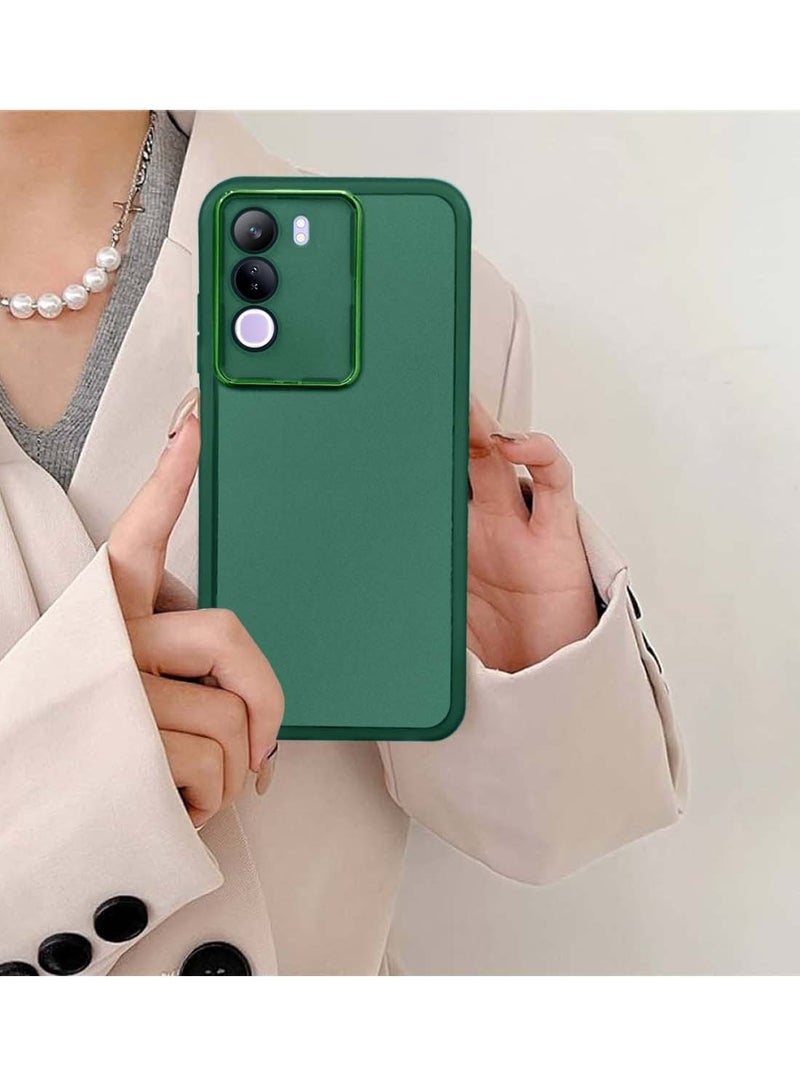 Wtech vivo V40 Lite (IDN) 5G 2024 Soft Transparent TPU Silicone Ultra Thin Phone Stylish Electroplated Camera Border Back Case Cover - Dark Green - Image 4