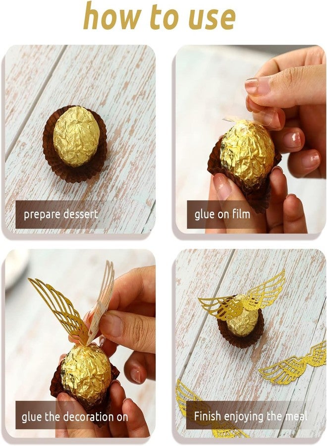 Confetti! 51Pcs Snitch Wings Chocolate Decor Harry P Wizard Party Chocolate Decoration Hollowed Wings Wafer Cupcake Toppers with Glue Point for Them Party Decor Supplies - Image 5