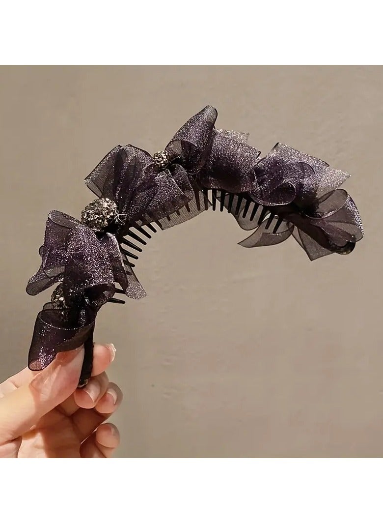 Goolsky 1pc Ruffled Bow Decor Hair Claw Clip Large Duck Billed Clip For Ponytail Bun Holder Rhinestone Glitter Hair Clip For Women Female - Image 4