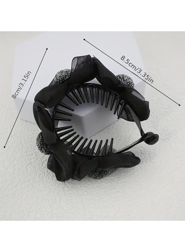 Goolsky 1pc Ruffled Bow Decor Hair Claw Clip Large Duck Billed Clip For Ponytail Bun Holder Rhinestone Glitter Hair Clip For Women Female - Image 5