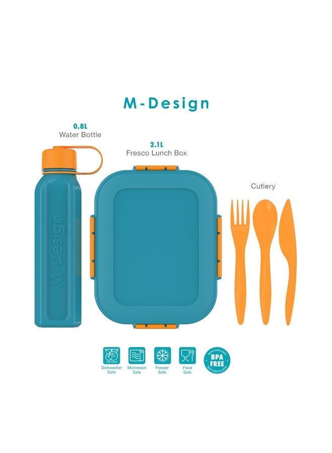 أم-ديزاين طقم حافظة الغداء + زجاجة مياه 800 ملليلتر-أزرق - Image 1
