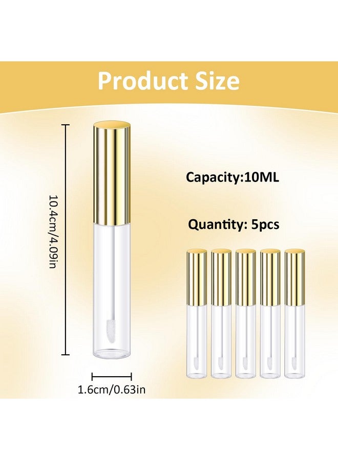 مولين، 5 قطع من أنابيب ملمع الشفاه الفارغة، عبوات مستحضرات تجميل قابلة لإعادة التعبئة سعة 10 مل، زجاجات بلسم الشفاه مع عصا إخفاء لعينات أحمر الشفاه، مرطبات الشفاه (غطاء أنبوب ذهبي) - Image 2