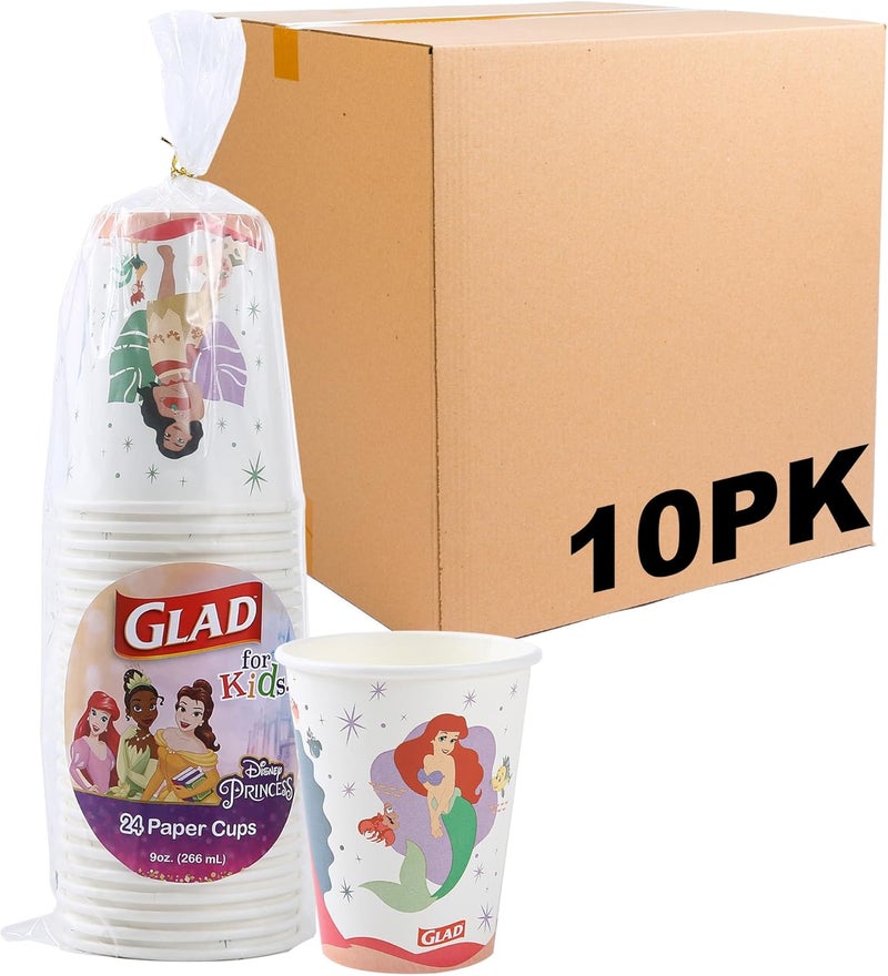 Glad for Kids Disney Princess “Magic is in All of Us” 9oz Paper Cups | Disney Princess Paper Cups, Kids Snack Cups | Kid-Friendly Paper Cups for Everyday Use, 9oz Paper Cups, 24 Count - 10 Pack - Image 1
