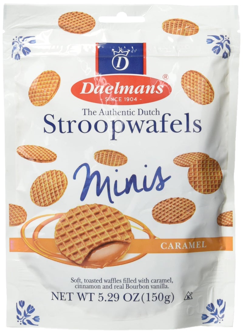 DAELMANS Stroopwafels, Dutch Waffles Soft Toasted, Caramel, Mini Size, Kosher Dairy, Authentic Made In Holland, 1 Pouch, 5.29 oz - Image 1