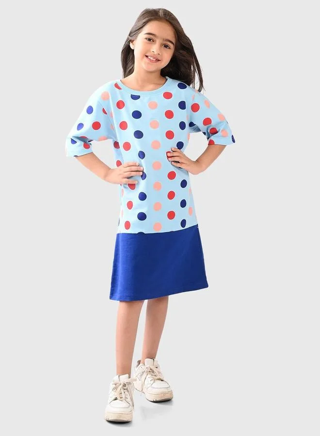 Bonkids Girl's Multicolour 100% Cotton Printed Regular Fit Dress