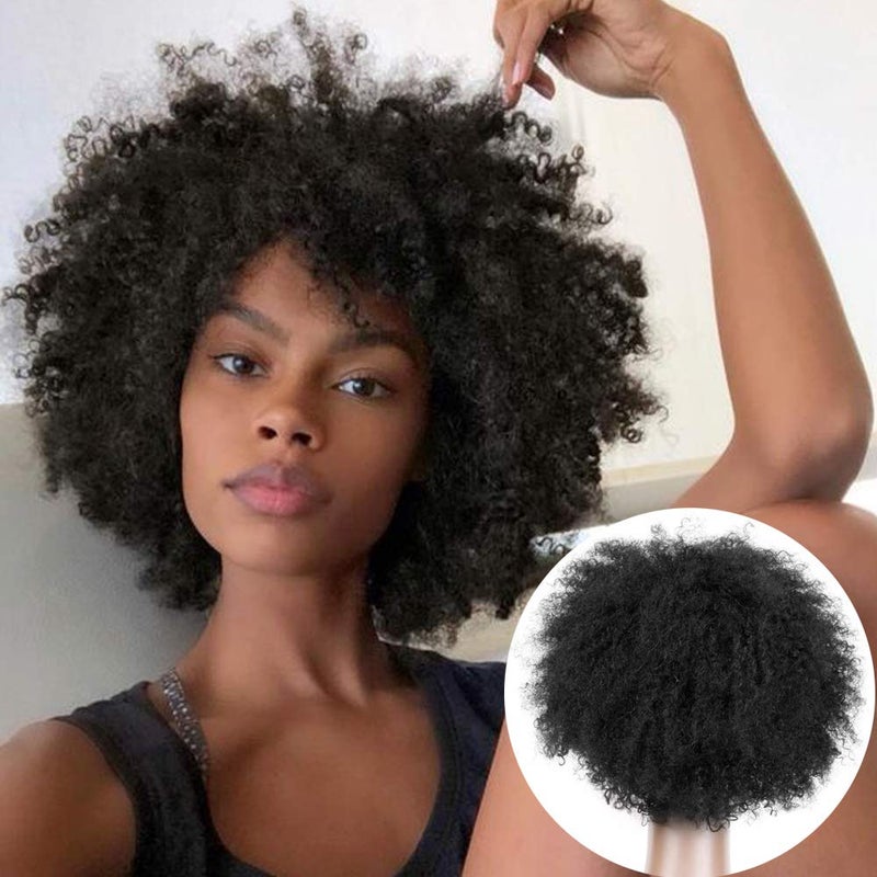 BECUS Afro Curly Wigs for Black Women Heat Resistant Brazilian Remy Human Hair Wigs8 inches Natural Spiral Black 1B