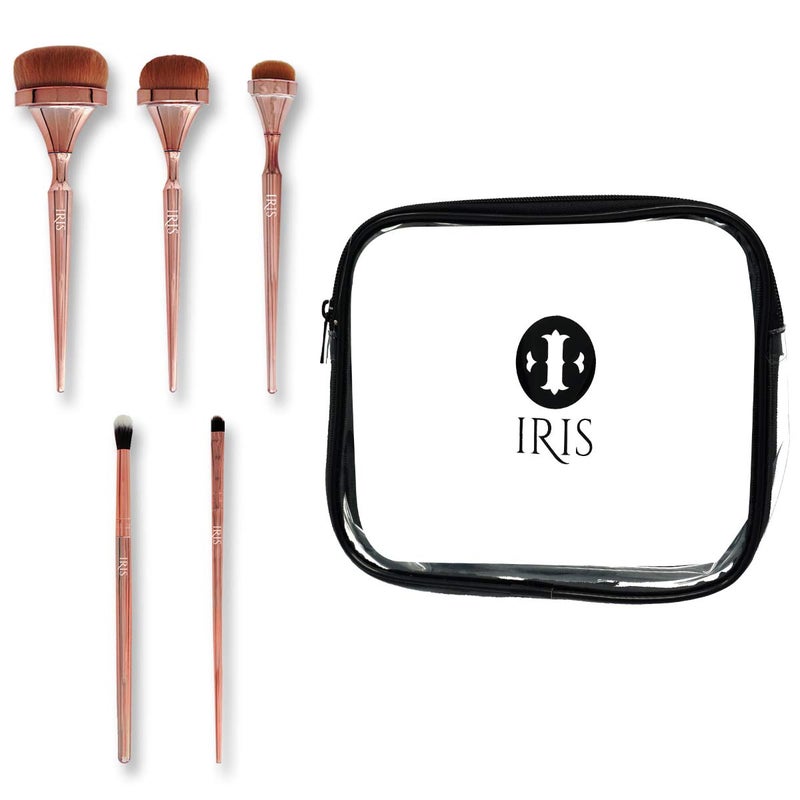 Iris Cosmetics Iris Luminous Essentials Makeup Brush Set | Premium HD Brushes for Flawless Application | Cruelty-Free & Vegan | Rose Gold | Set of 5 Brushes with Travel Pouch - Image 2