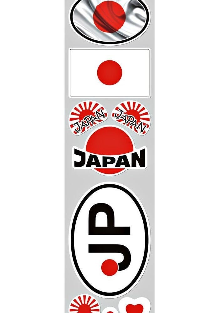 Car Chrome Decals Japan 9 Stickers Set - Japanese Flags for Auto, Bike, and Laptop