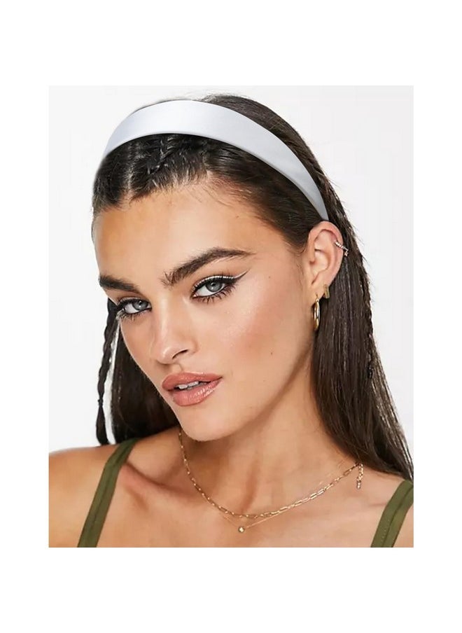 Velscrun VELSCRUN Headbands for Women Girls 1.6 Inch White Satin Wide Headband Head Bands for Womens Hair Solid Simple Fashion Hair Bands Cosplay Halloween Hair Accessories Gifts for Mothers Sisters  - Image 2