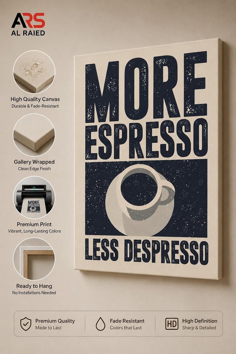 ARS Graphics ARS® Vintage Coffee Canvas Wall Art - More Espresso Less Depresso - 30 x 30 CM - Image 3