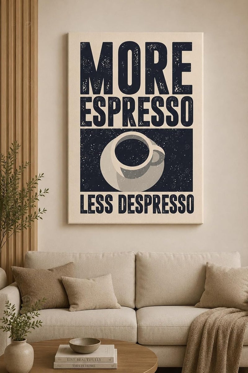ARS Graphics ARS® Vintage Coffee Canvas Wall Art - More Espresso Less Depresso - 30 x 30 CM - Image 1