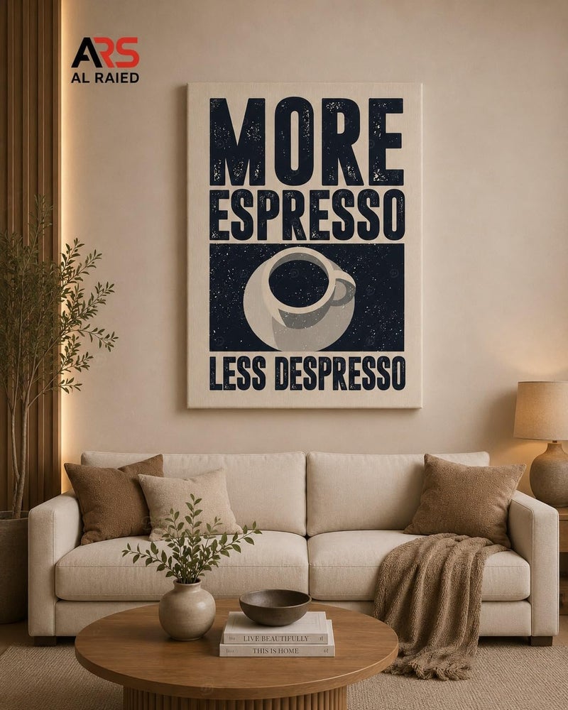 ARS Graphics ARS® Vintage Coffee Canvas Wall Art - More Espresso Less Depresso - 30 x 30 CM - Image 2
