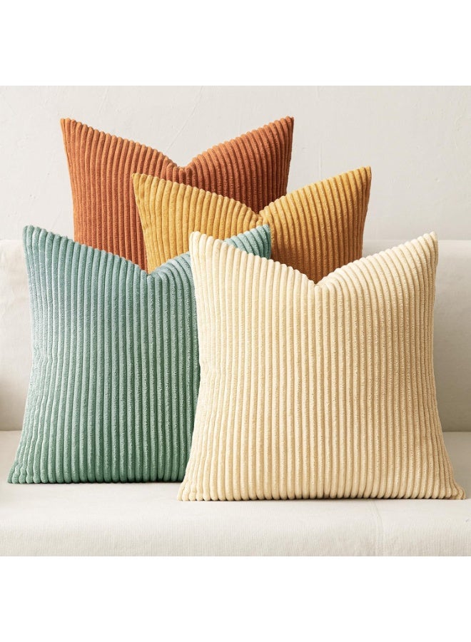 أغطية الوسائد أغطية الوسائد المربعة الزخرفية الناعمة وسادة لينة حزمة مخططة من أربعة لديكور المنزل أريكة 45 سم × 45 سم - Image 1