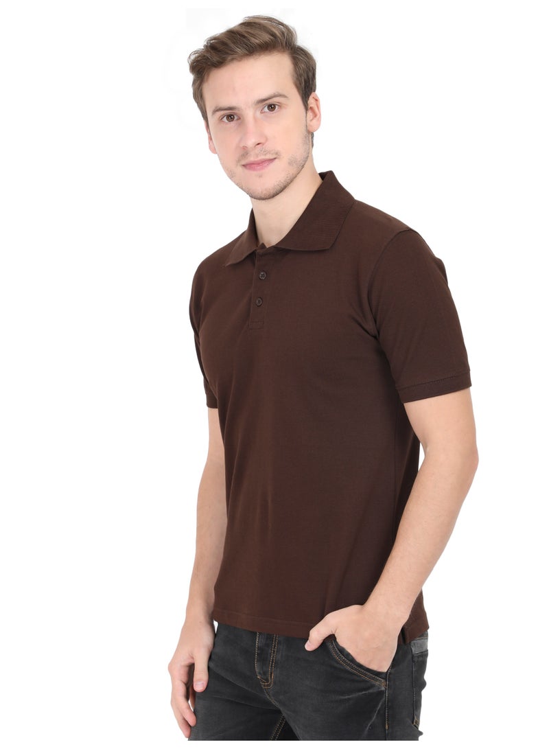 ملابس RSO تي شيرت بولو سادة بأكمام نصفية وياقة بولو للرجال من RSO Outfits - بني فاتح - Image 2
