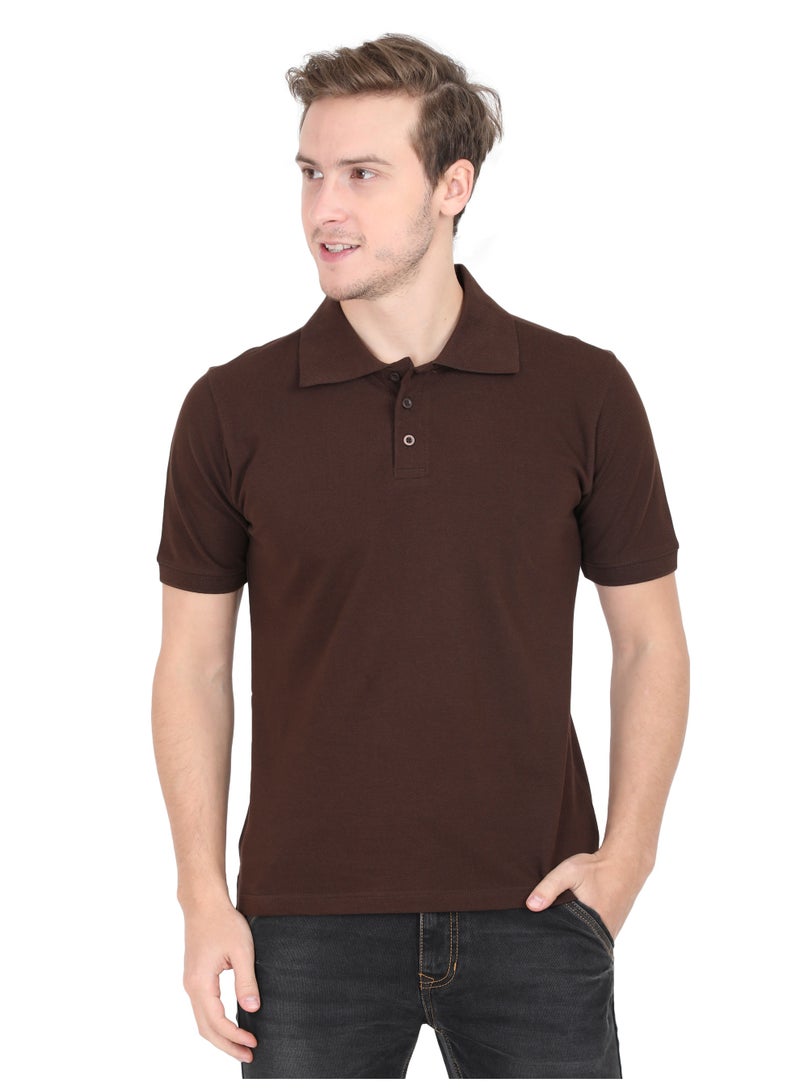 ملابس RSO تي شيرت بولو سادة بأكمام نصفية وياقة بولو للرجال من RSO Outfits - بني فاتح - Image 1
