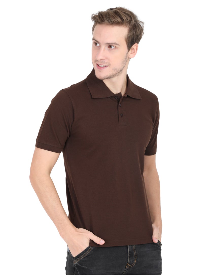 ملابس RSO تي شيرت بولو سادة بأكمام نصفية وياقة بولو للرجال من RSO Outfits - بني فاتح - Image 3