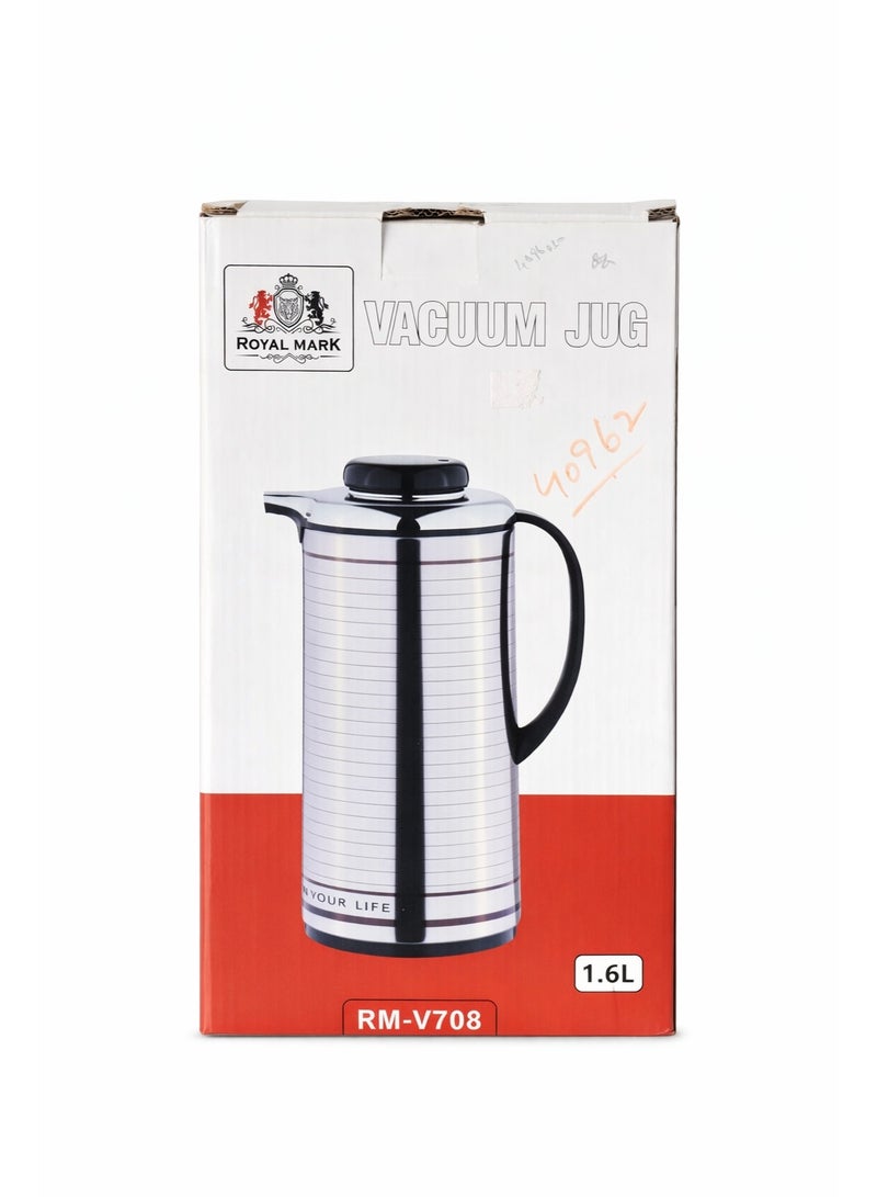 رويال مارك إبريق حراري رويال مارك سعة 1.6 لتر RM-V708 مصنوع من الفولاذ المقاوم للصدأ، معزول بجدار مزدوج، لحفظ المشروبات الساخنة والباردة، مزود بغطاء مانع للتسرب ومقبض متين للاستخدام في المنزل والمكتب والسفر - Image 4