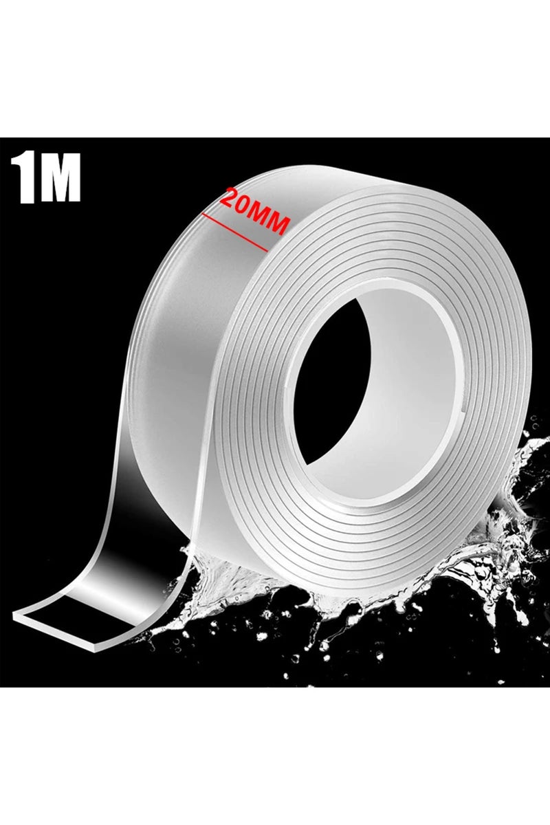 لفة واحدة بطول متر واحد ونصف لفة من شريط نانو لاصق مزدوج الجوانب، شفاف، قابل لإعادة الاستخدام، مقاوم للماء، سهل التنظيف