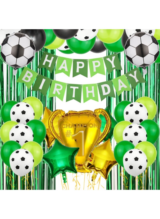 46pcs black green and white balloon football trophy balloon set, birthday party decoration balloons, suitable for birthdays, special event party decorations, 2025-2026 Saudi Professional League Party, can be used indoors and outdoors  - Image 1