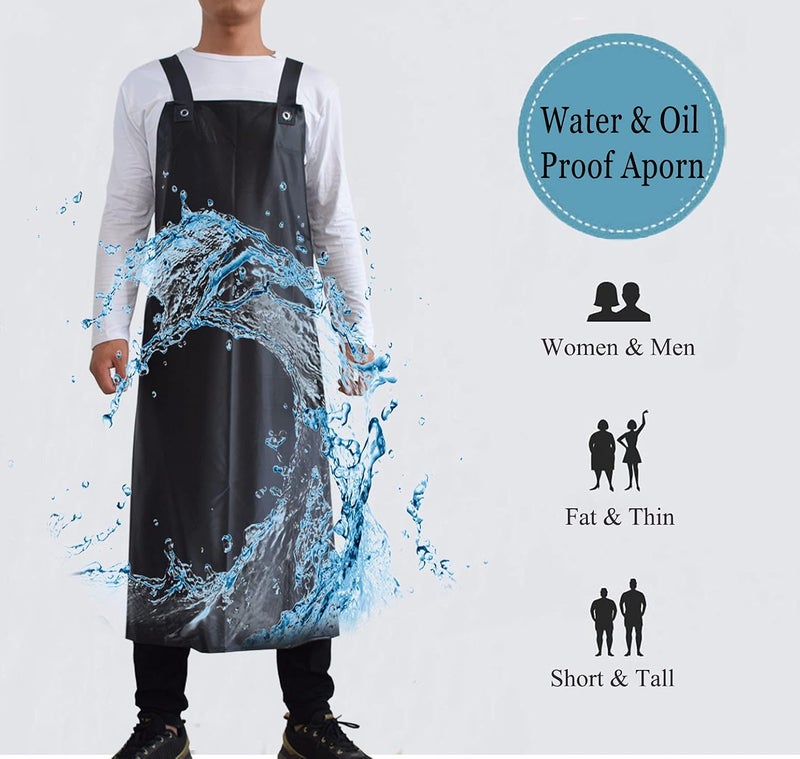 Jaspfct Waterproof Rubber Vinyl Apron, Chemical Resistant Apron, Unisex Work Apron MD006-Black*3 - Image 2