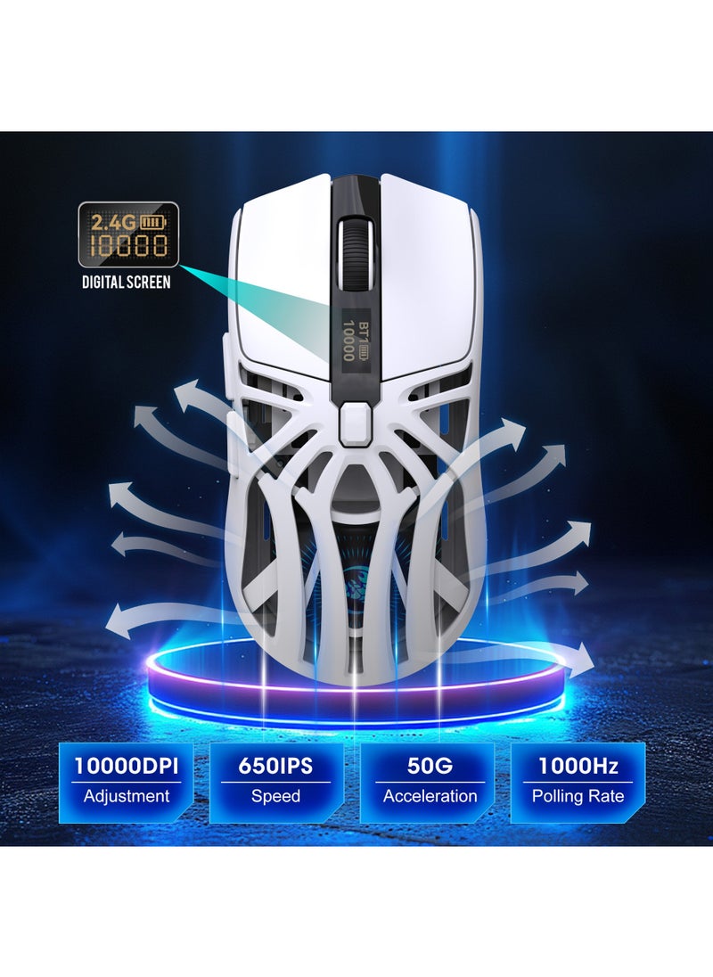 Rock Pow - Wireless Gaming Mouse,Tri-Mode Bluetooth/2.4G/Wired Mouse, 6 Buttons with Adjustable 10000 DPI, BT5.1 Rechargeable RGB Backlight Gaming Mice for PC/Mac/Laptop, Power Digital Display Silent Mice - Image 1