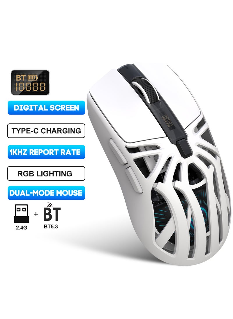 Rock Pow - Wireless Gaming Mouse,Tri-Mode Bluetooth/2.4G/Wired Mouse, 6 Buttons with Adjustable 10000 DPI, BT5.1 Rechargeable RGB Backlight Gaming Mice for PC/Mac/Laptop, Power Digital Display Silent Mice - Image 1