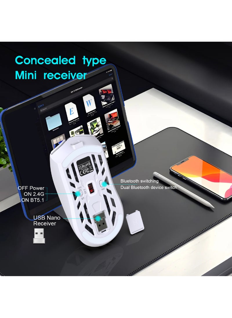 Rock Pow - Wireless Gaming Mouse,Tri-Mode Bluetooth/2.4G/Wired Mouse, 6 Buttons with Adjustable 10000 DPI, BT5.1 Rechargeable RGB Backlight Gaming Mice for PC/Mac/Laptop, Power Digital Display Silent Mice - Image 1