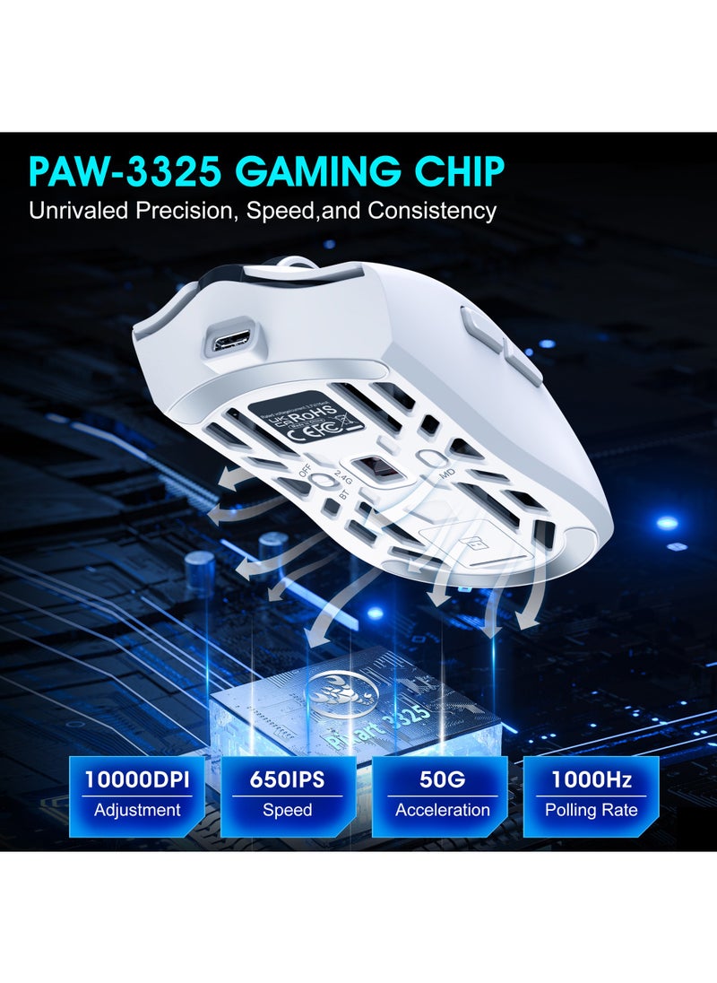 Rock Pow - Wireless Gaming Mouse,Tri-Mode Bluetooth/2.4G/Wired Mouse, 6 Buttons with Adjustable 10000 DPI, BT5.1 Rechargeable RGB Backlight Gaming Mice for PC/Mac/Laptop, Power Digital Display Silent Mice - Image 1